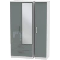 Knightsbridge High Gloss Grey and White Triple Wardrobe with 2 Drawer and Mirror