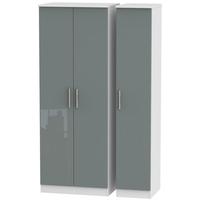 Knightsbridge High Gloss Grey and White Triple Wardrobe - Tall Plain