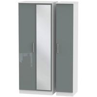 knightsbridge high gloss grey and white triple wardrobe tall with mirr ...