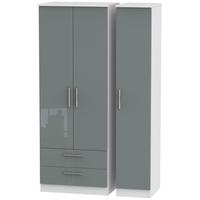 Knightsbridge High Gloss Grey and White Triple Wardrobe - Tall with 2 Drawer