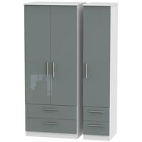 knightsbridge high gloss grey and white triple wardrobe with drawer