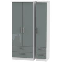 Knightsbridge High Gloss Grey and White Triple Wardrobe - Tall with Drawer