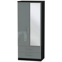 Knightsbridge High Gloss Grey and Black Wardrobe - 2ft 6in with 2 Drawer and Mirror