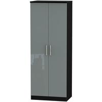 knightsbridge high gloss grey and black wardrobe tall 2ft 6in with dou ...