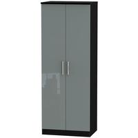 Knightsbridge High Gloss Grey and Black Wardrobe - Tall 2ft 6in Plain