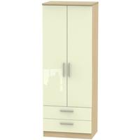 Knightsbridge High Gloss Cream and Oak Wardrobe - Tall 2ft 6in with 2 Drawer