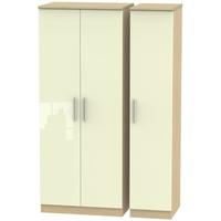 Knightsbridge High Gloss Cream and Oak Triple Plain Wardrobe