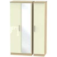 knightsbridge high gloss cream and oak triple wardrobe with mirror