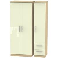 Knightsbridge High Gloss Cream and Oak Triple Wardrobe - Plain with 2 Drawer