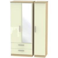 knightsbridge high gloss cream and oak triple wardrobe with 2 drawer a ...