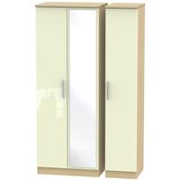 knightsbridge high gloss cream and oak triple wardrobe tall with mirro ...