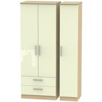 knightsbridge high gloss cream and oak triple wardrobe tall with 2 dra ...