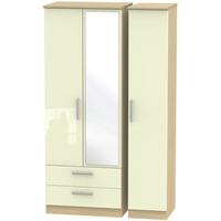 knightsbridge high gloss cream and oak triple wardrobe tall with 2 dra ...