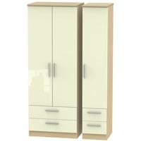 Knightsbridge High Gloss Cream and Oak Triple Wardrobe - Tall with Drawer