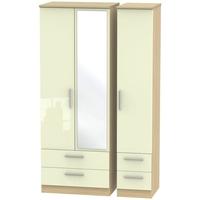 knightsbridge high gloss cream and oak triple wardrobe tall with drawe ...