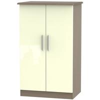 Knightsbridge High Gloss Cream and Toronto Walnut Wardrobe - 2ft 6in Plain Midi