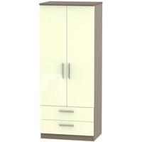 knightsbridge high gloss cream and toronto walnut wardrobe 2ft 6in wit ...