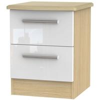 knightsbridge high gloss white and oak bedside cabinet 2 drawer locker