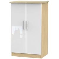 Knightsbridge High Gloss White and Oak Wardrobe - 2ft 6in Plain Midi