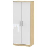 Knightsbridge High Gloss White and Oak Wardrobe - 2ft 6in Plain