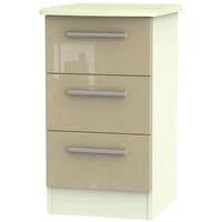 Knightsbridge High Gloss Mushroom and Cream Bedside Cabinet - 3 Drawer Locker