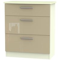 Knightsbridge High Gloss Mushroom and Cream Chest of Drawer - 3 Drawer Deep