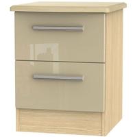 Knightsbridge High Gloss Mushroom and Oak Bedside Cabinet - 2 Drawer Locker