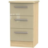 Knightsbridge High Gloss Mushroom and Oak Bedside Cabinet - 3 Drawer Locker