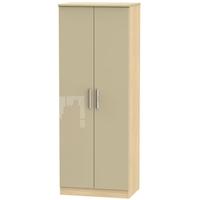 Knightsbridge High Gloss Mushroom and Oak Wardrobe - Tall 2ft 6in with Double Hanging