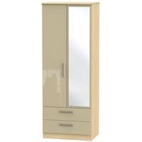 Knightsbridge High Gloss Mushroom and Oak Wardrobe - Tall 2ft 6in with 2 Drawer and Mirror