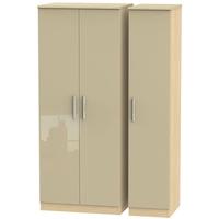 Knightsbridge High Gloss Mushroom and Oak Triple Plain Wardrobe