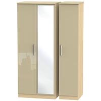 Knightsbridge High Gloss Mushroom and Oak Triple Wardrobe with Mirror