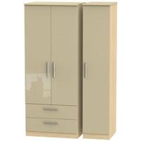 Knightsbridge High Gloss Mushroom and Oak Triple Wardrobe with 2 Drawer