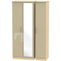 Knightsbridge High Gloss Mushroom and Oak Triple Wardrobe - Tall with Mirror