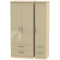 Knightsbridge High Gloss Mushroom and Oak Triple Wardrobe with Drawer