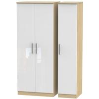 Knightsbridge High Gloss White and Oak Triple Plain Wardrobe