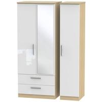 Knightsbridge High Gloss White and Oak Triple Wardrobe with 2 Drawer and Mirror