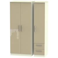 knightsbridge high gloss mushroom and cream triple wardrobe plain with ...