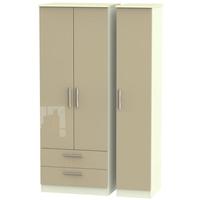 Knightsbridge High Gloss Mushroom and Cream Triple Wardrobe - Tall with 2 Drawer