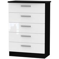 Knightsbridge High Gloss White and Black Chest of Drawer - 5 Drawer