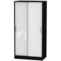 Knightsbridge High Gloss White and Black Sliding Wardrobe - Wide