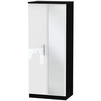 Knightsbridge High Gloss White and Black Wardrobe - 2ft 6in with Mirror