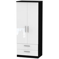 knightsbridge high gloss white and black wardrobe 2ft 6in with 2 drawe ...