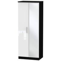 Knightsbridge High Gloss White and Black Wardrobe - Tall 2ft 6in with Mirror