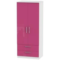 Knightsbridge High Gloss Pink and White Wardrobe - 2ft 6in with 2 Drawer