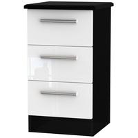 Knightsbridge High Gloss White and Black Bedside Cabinet - 3 Drawer Locker