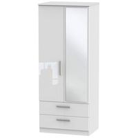 knightsbridge high gloss white wardrobe 2ft 6in with 2 drawer and mirr ...