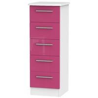 knightsbridge high gloss pink and white chest of drawer 5 drawer locke ...