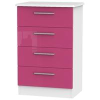 Knightsbridge High Gloss Pink and White Chest of Drawer - 4 Drawer Midi