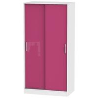 Knightsbridge High Gloss Pink and White Sliding Wardrobe - Wide